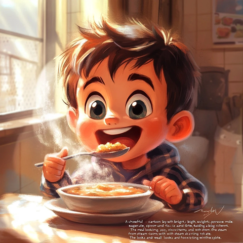 男孩开心用餐笑容满面