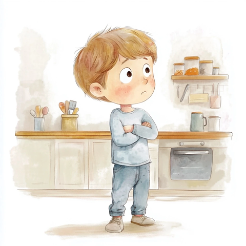 小男孩厨房思考