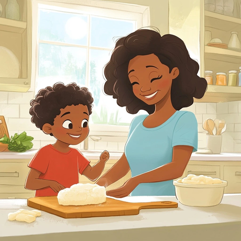 妈妈和儿子厨房烘焙