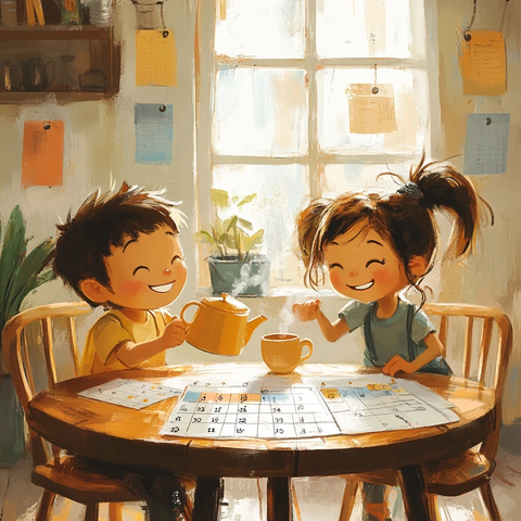 儿童围桌品茶讨论日程