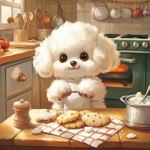 小狗烘焙饼干忙碌厨房