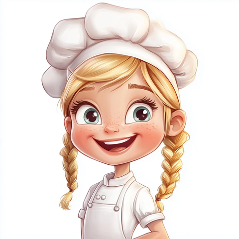 小女孩辫子厨师装扮开心笑