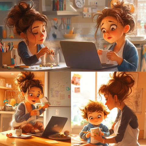 母亲忙碌与保姆带娃对比