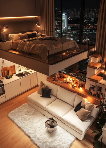 小户型公寓厨房客厅卧室分层设计