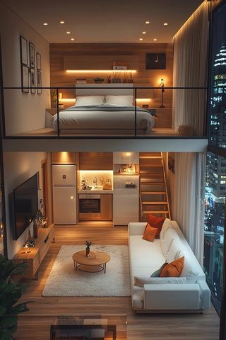 小公寓夜色客厅卧室全景