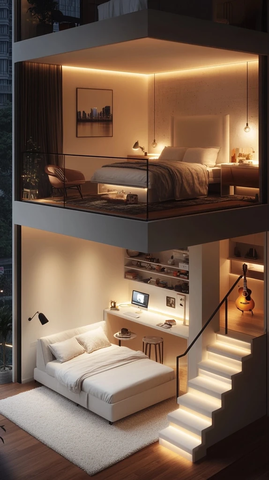 白色复式楼梯夜景