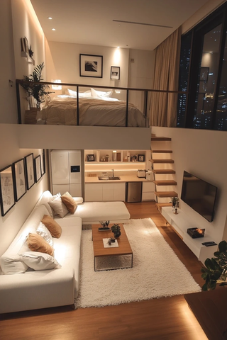 白色公寓夜景舒适空间