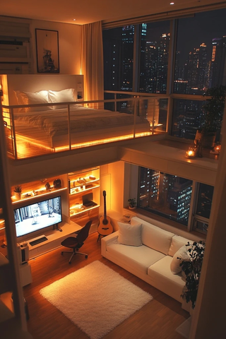 白色复式楼梯客厅卧室布局