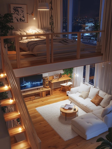 现代小公寓夜晚城市景观