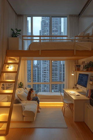 白色公寓木梯电火炉客厅卧室