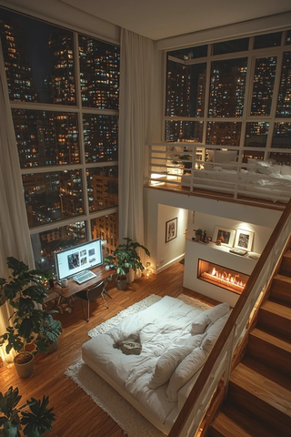 木梯电火炉窗景卧室