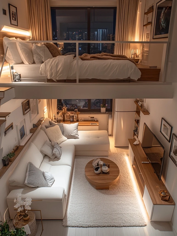 白色公寓夜景舒适温馨空间