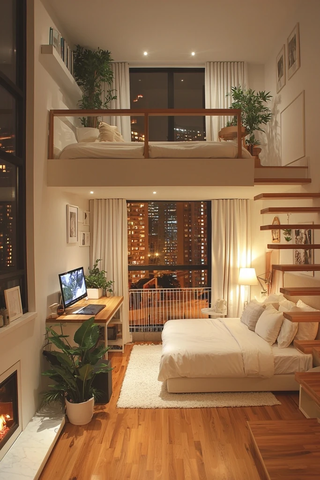 木楼梯电壁炉白窗帘