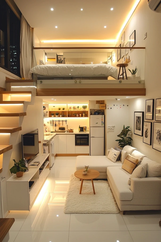 现代简约风格小公寓夜景