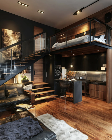 阁楼双层床厨房客厅