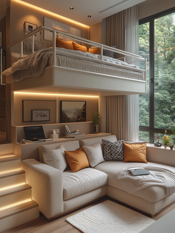 现代卧室带楼梯的阁楼床