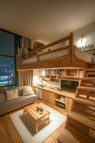 木质阁楼小厨房客厅组合