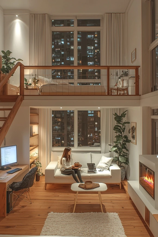 夜晚小公寓窗景与热锅