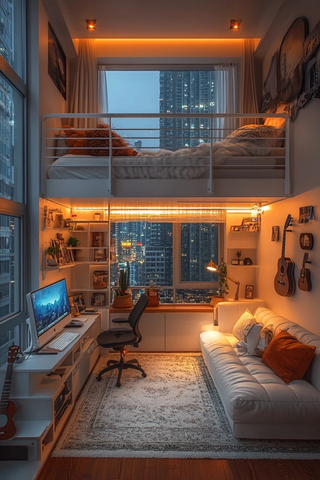 白色复式楼梯与舒适卧室