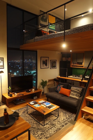 阁楼公寓夜晚城市景观