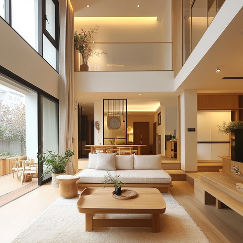 熊猫元素民宿木纹白墙设计