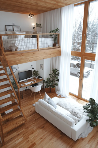 冬日小公寓木梯电脑桌