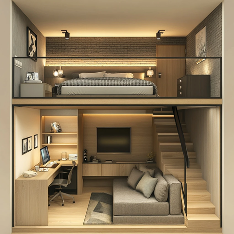 复式公寓卧室书桌沙发布置