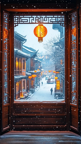 雪映古街
