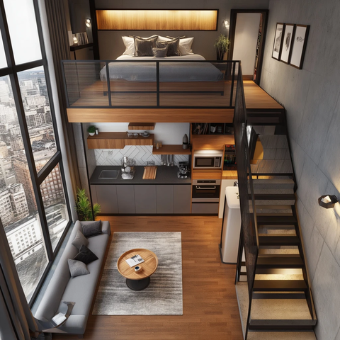 二楼工作室厨房客厅卧室布局