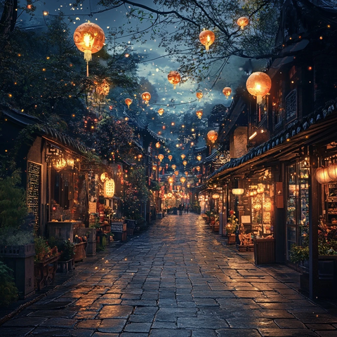 灯火古巷夜