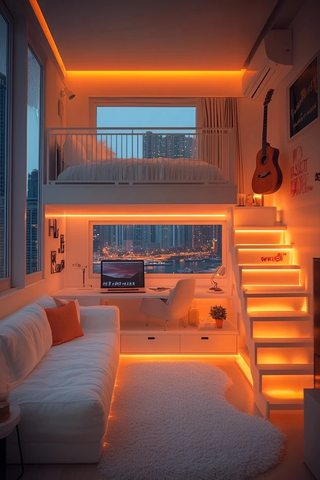 白色复式楼梯卧室沙发