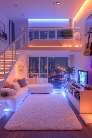 白色复式楼梯与舒适卧室