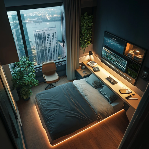 单人床卧室空间站风格