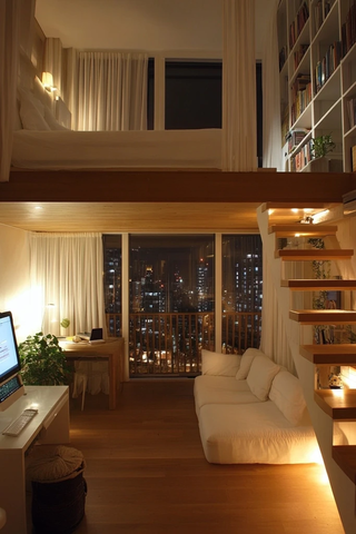 现代公寓窗景卧室阁楼