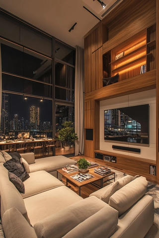 木质元素城市夜景公寓内饰
