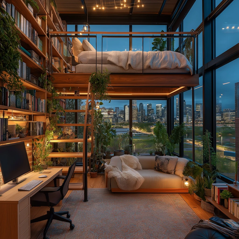 双层小公寓夜晚舒适家居