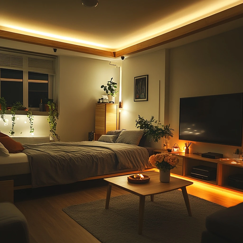 单人床与咖啡桌的温馨小屋