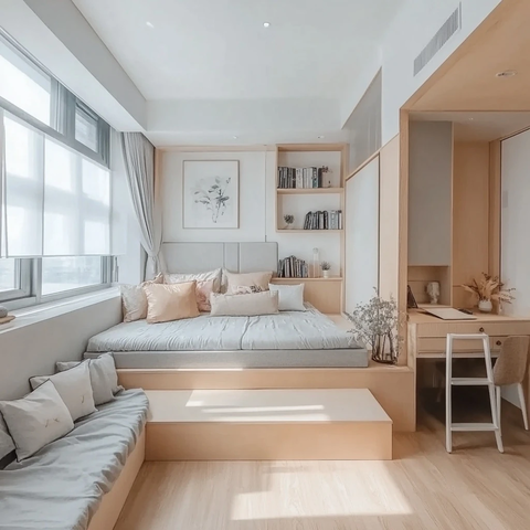 中式客厅书架床设计