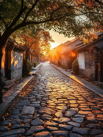 古镇夕阳石板路