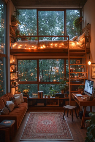 两层小公寓夜景与城市风光