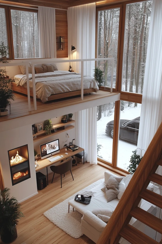 冬日公寓木梯电火炉电脑桌