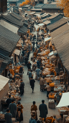 热闹古街集市景