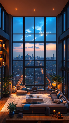 楼书房全景窗夜景