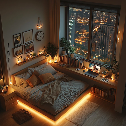 温馨卧室夜晚灯光设计