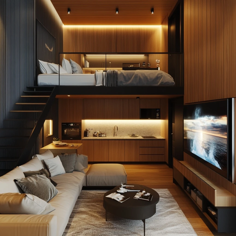 木质内饰灯海景电视墙