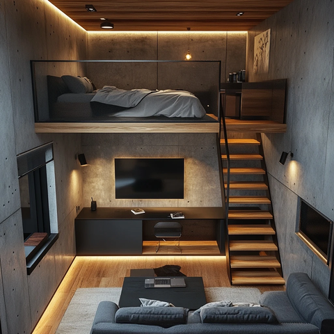 二楼卧室楼梯下客厅办公桌