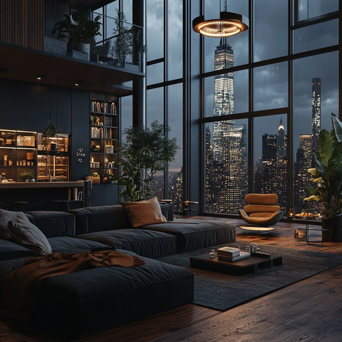 城市夜景与书房的融合