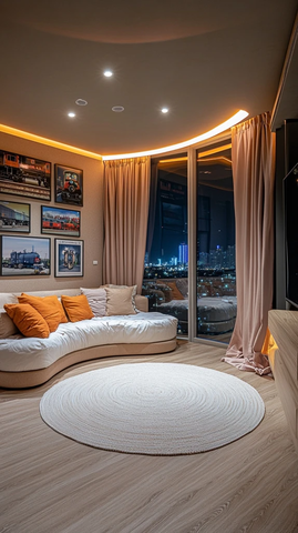 儿童房窗帘火车墙画木地板