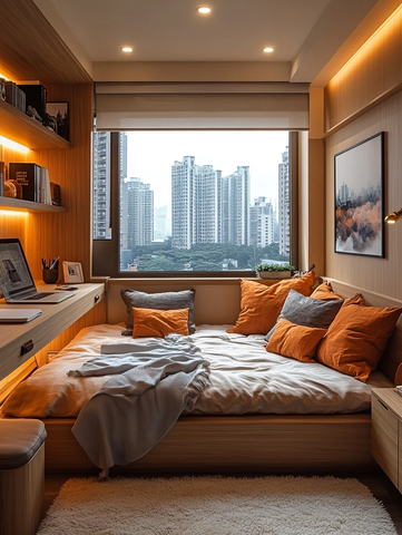 双桌两架一沙发卧室布局