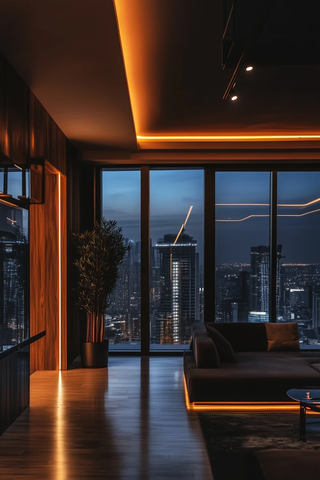 黑色玻璃夜灯饰顶层套房